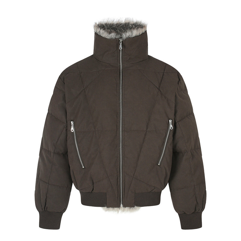 Chaqueta bomber acolchada con cuello de pelo sintético – Abrigo de invierno para hombre