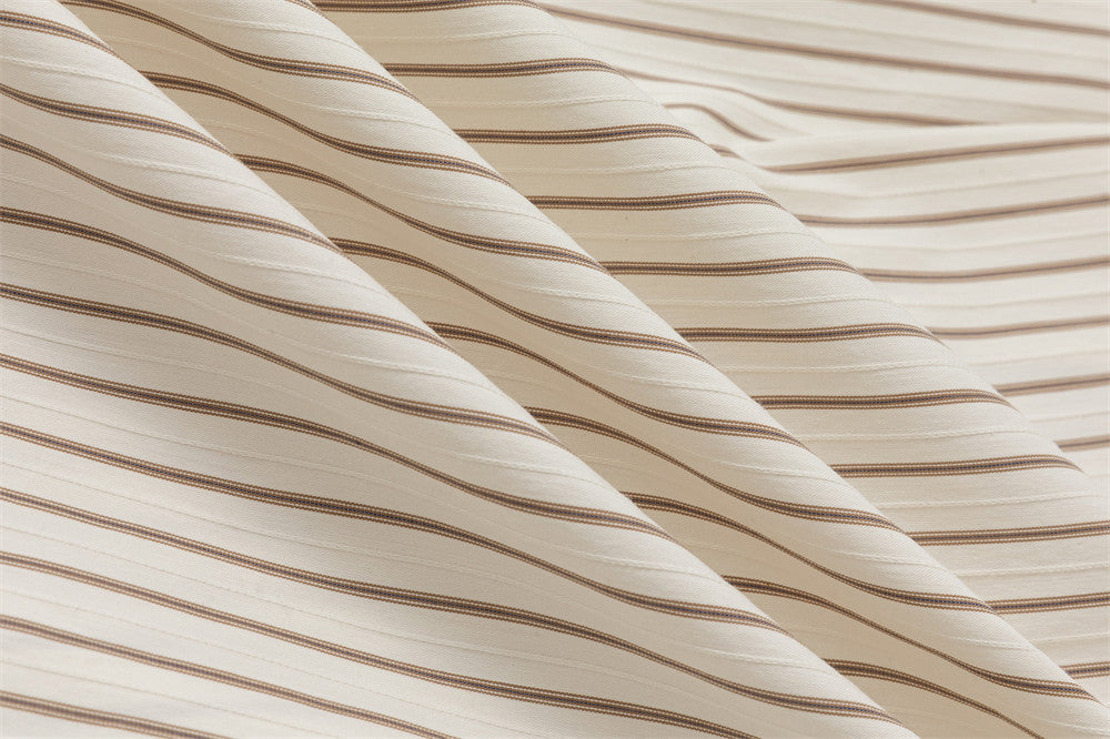 Men's Brown Striped Long Sleeve Shirt – Oversized Double-Layer Collar