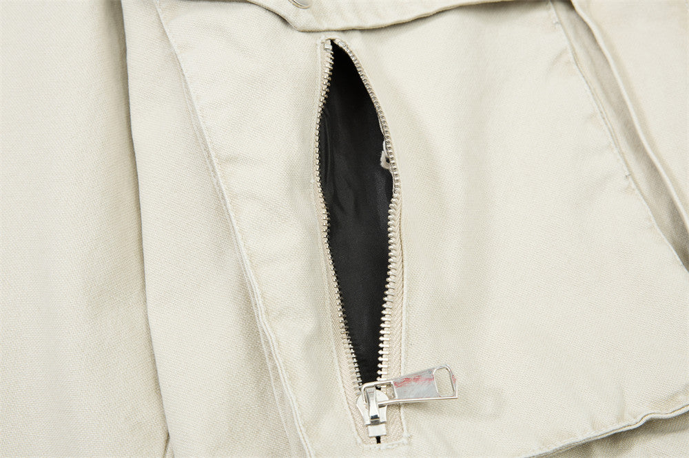 Men's Cargo Bomber Jacket with Multi-Pocket Stand Collar, Relaxed Fit