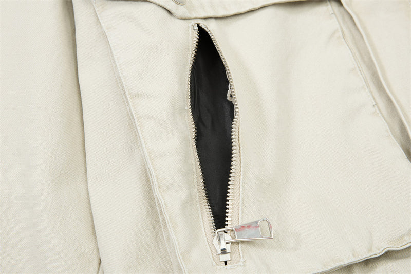 Men's Cargo Bomber Jacket with Multi-Pocket Stand Collar, Relaxed Fit