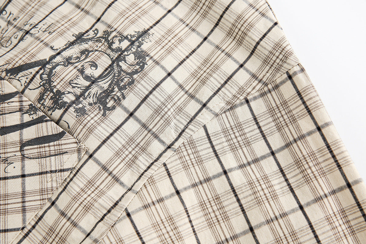 Camisa de Manga Larga de Cuadros para Hombre con Estampado Gráfico de Letras Vintage