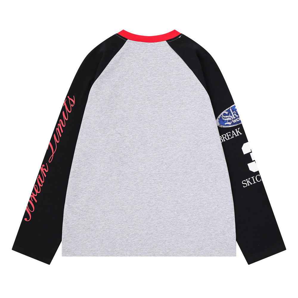 Men's Colorblock Raglan Long Sleeve Tee with Graphic Sleeve Print
