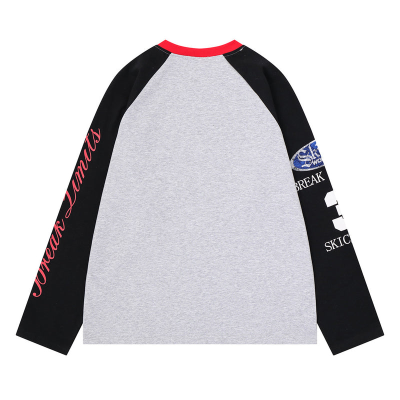 Men's Colorblock Raglan Long Sleeve Tee with Graphic Sleeve Print