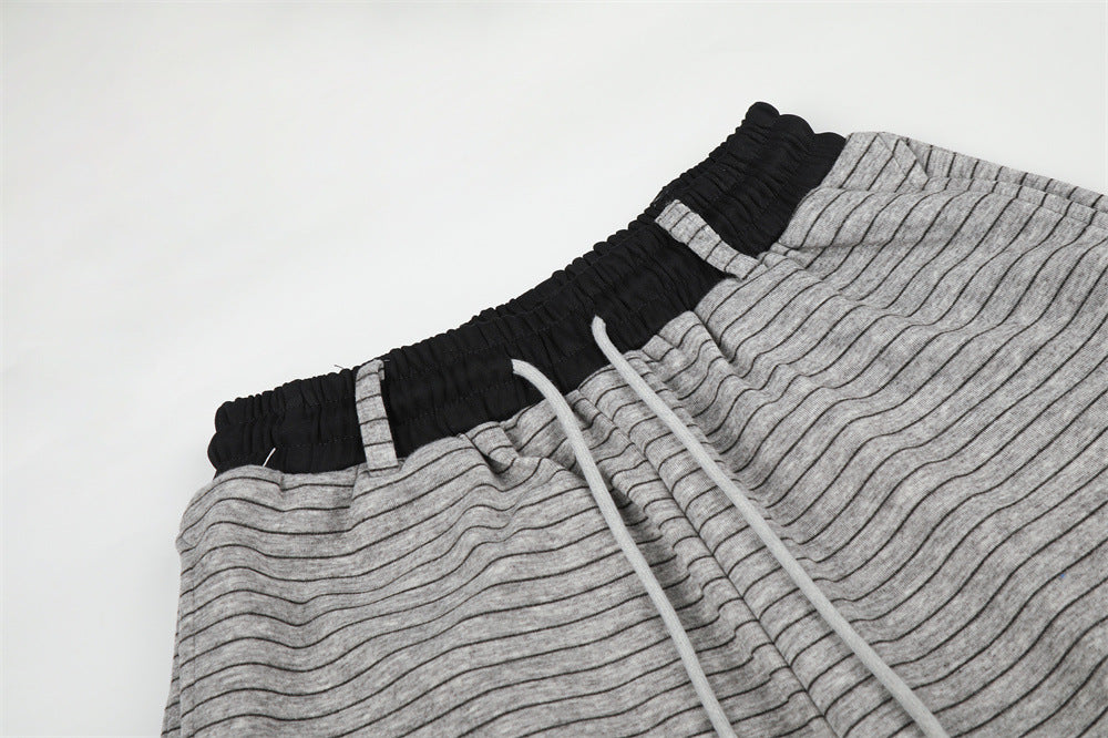 Striped Wide-Leg Sweatpants – Oversized Baggy Fit with Contrast Waistband
