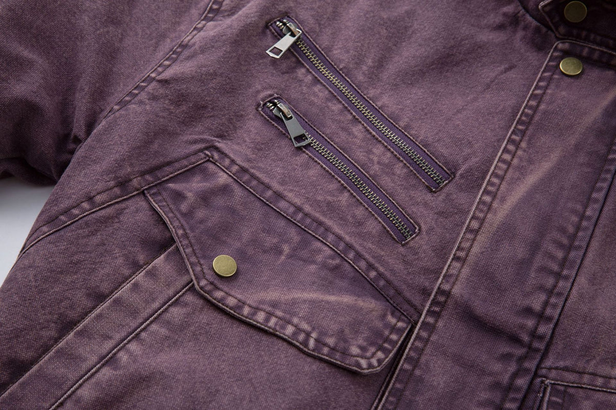 Washed Denim Bomber Jacket with Faux Fur Collar & Fleece Lining – Vintage