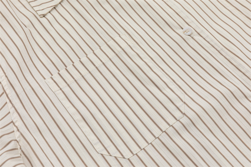 Men's Brown Striped Long Sleeve Shirt – Oversized Double-Layer Collar