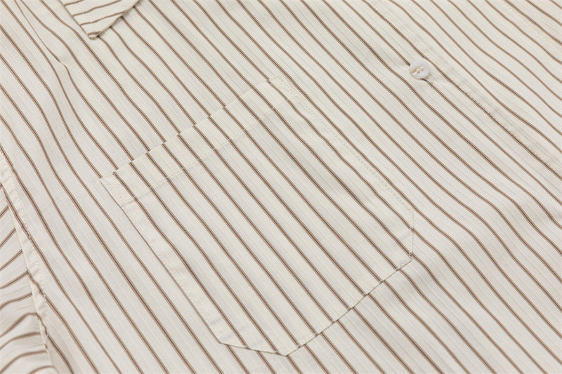 Men's Brown Striped Long Sleeve Shirt – Oversized Double-Layer Collar