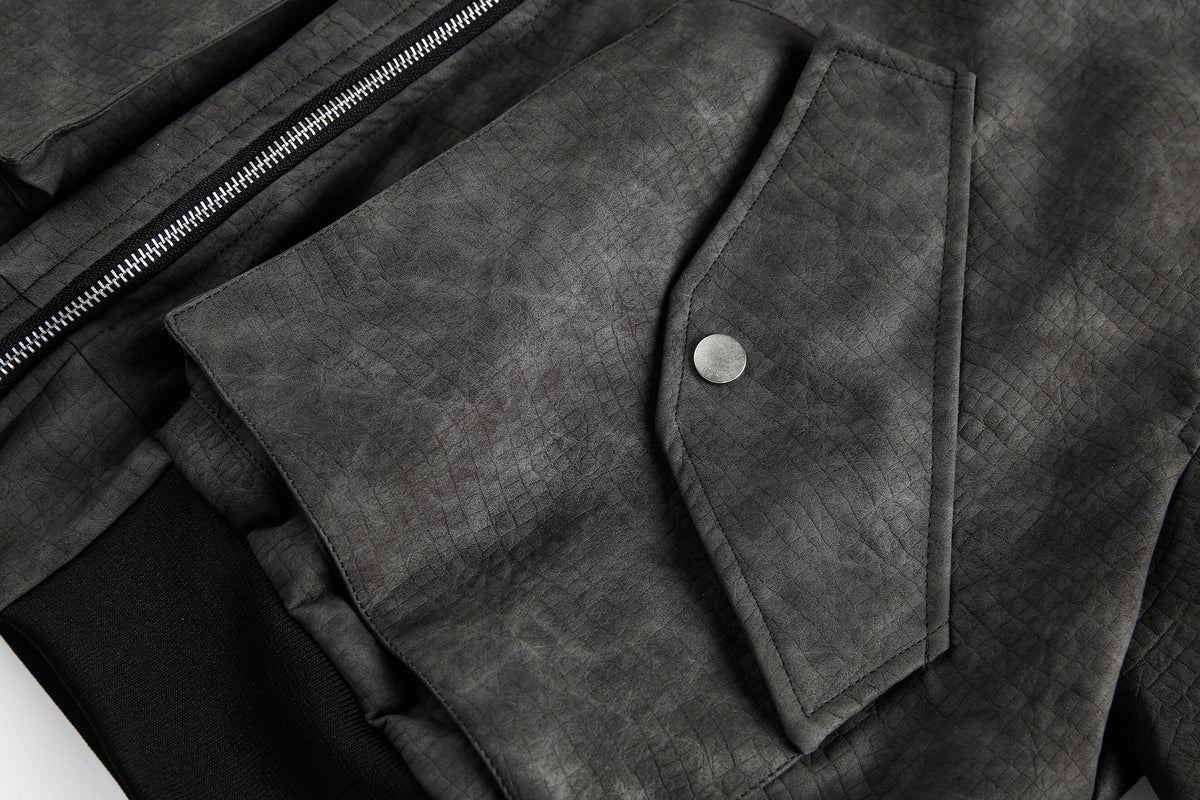 Oversized Hooded Bomber Jacket – Vintage American Streetwear PU Leather Flight