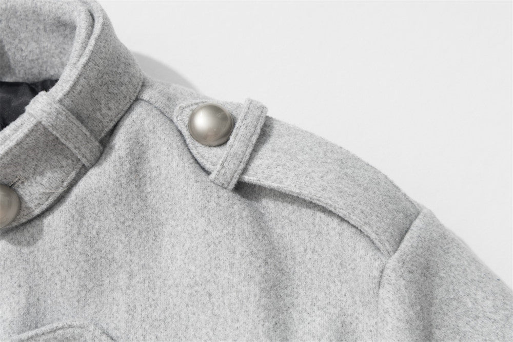 Men's Military-Style Stand Collar Padded Jacket with Double-Breasted Button