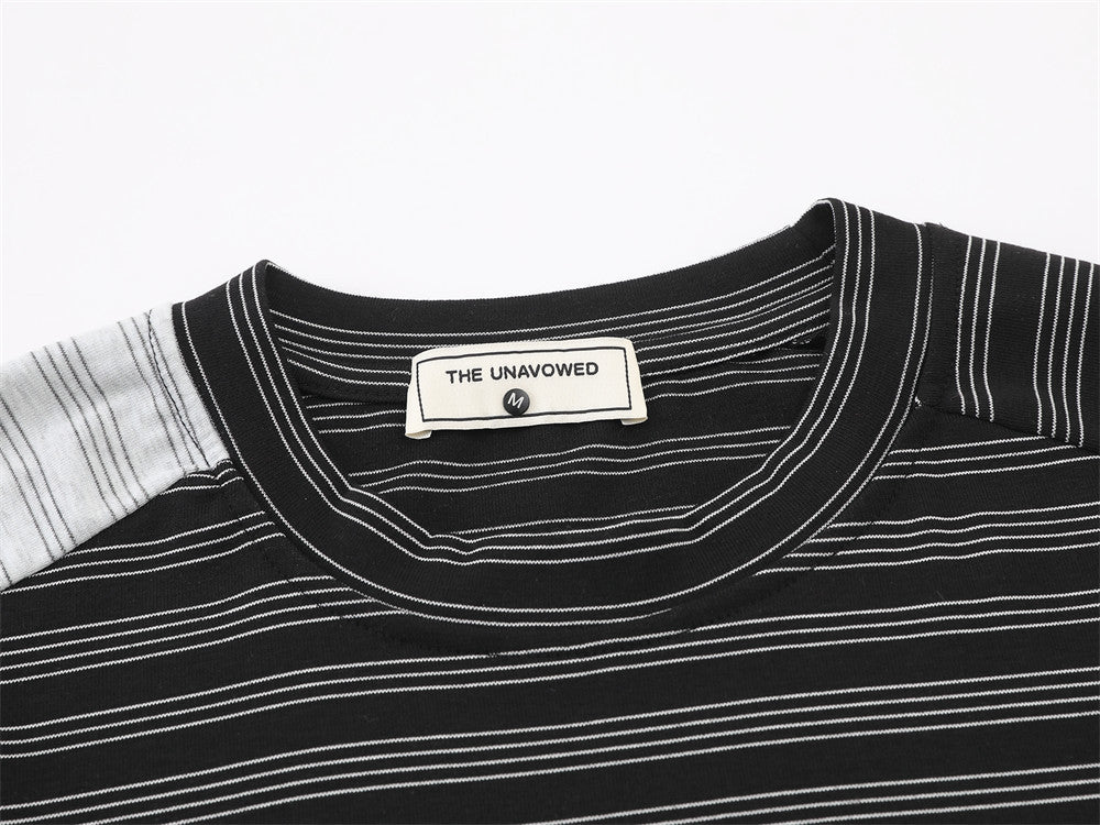T-shirt homme manches longues noir et blanc à rayures color block, col rond oversize