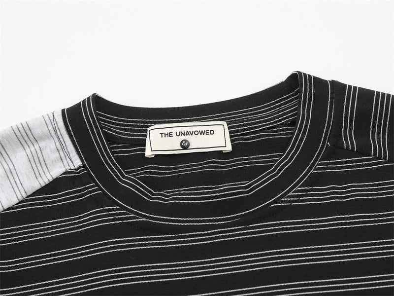 T-shirt homme manches longues noir et blanc à rayures color block, col rond oversize