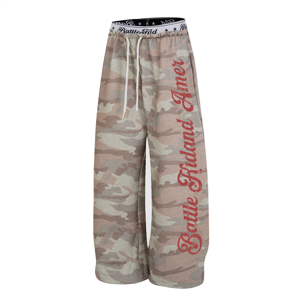 BattleKid Letter Print Wide Leg Sweatpants – Elastic Waist Streetwear Joggers