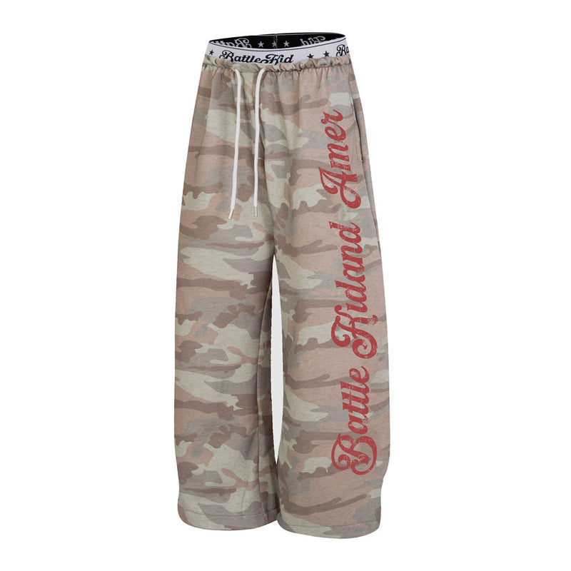 BattleKid Letter Print Wide Leg Sweatpants – Elastic Waist Streetwear Joggers