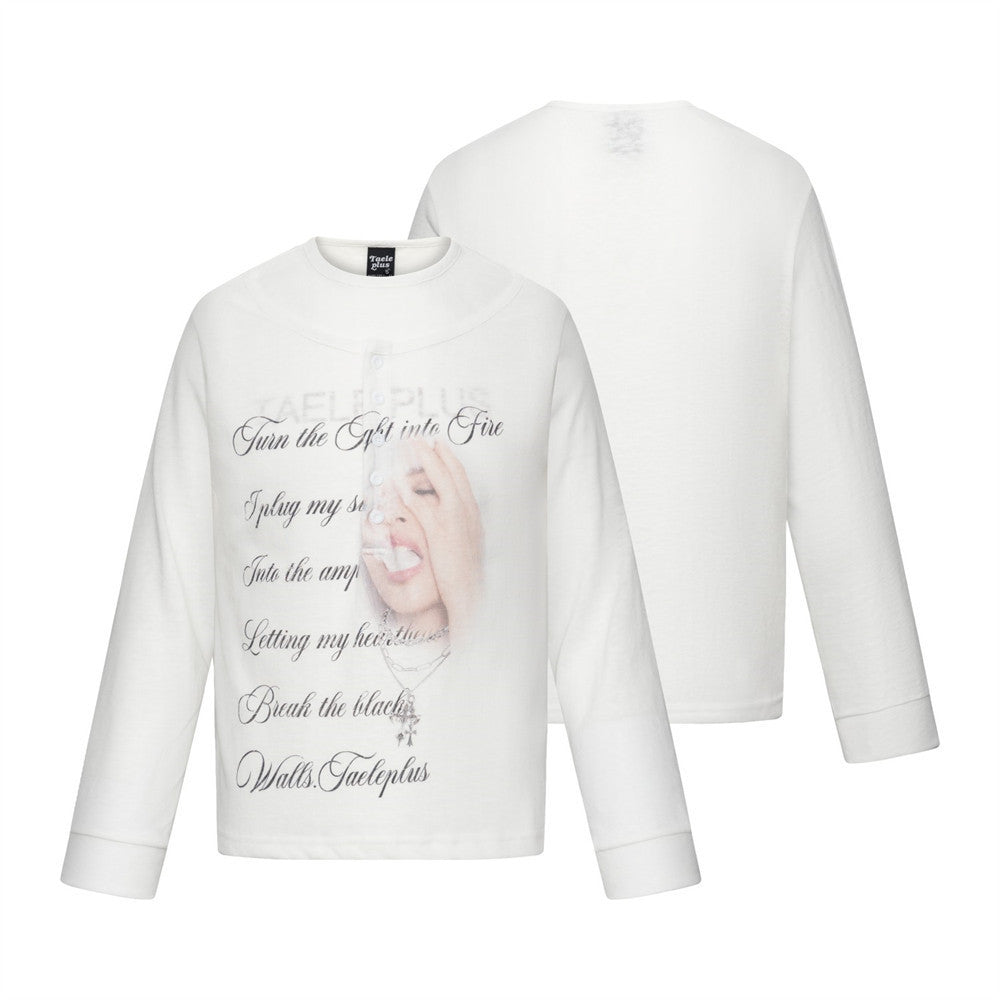 T-shirt homme oversize à manches longues – Imprimé script hip-hop, blanc
