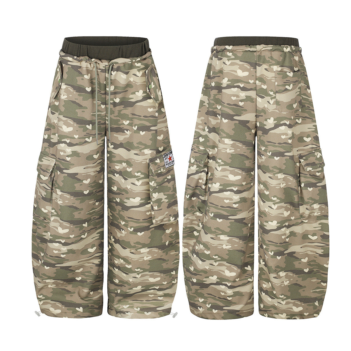 Camo-Wide-Leg-Cargojogginghose mit Herzprint – Relaxed Fit und doppeltem Bund