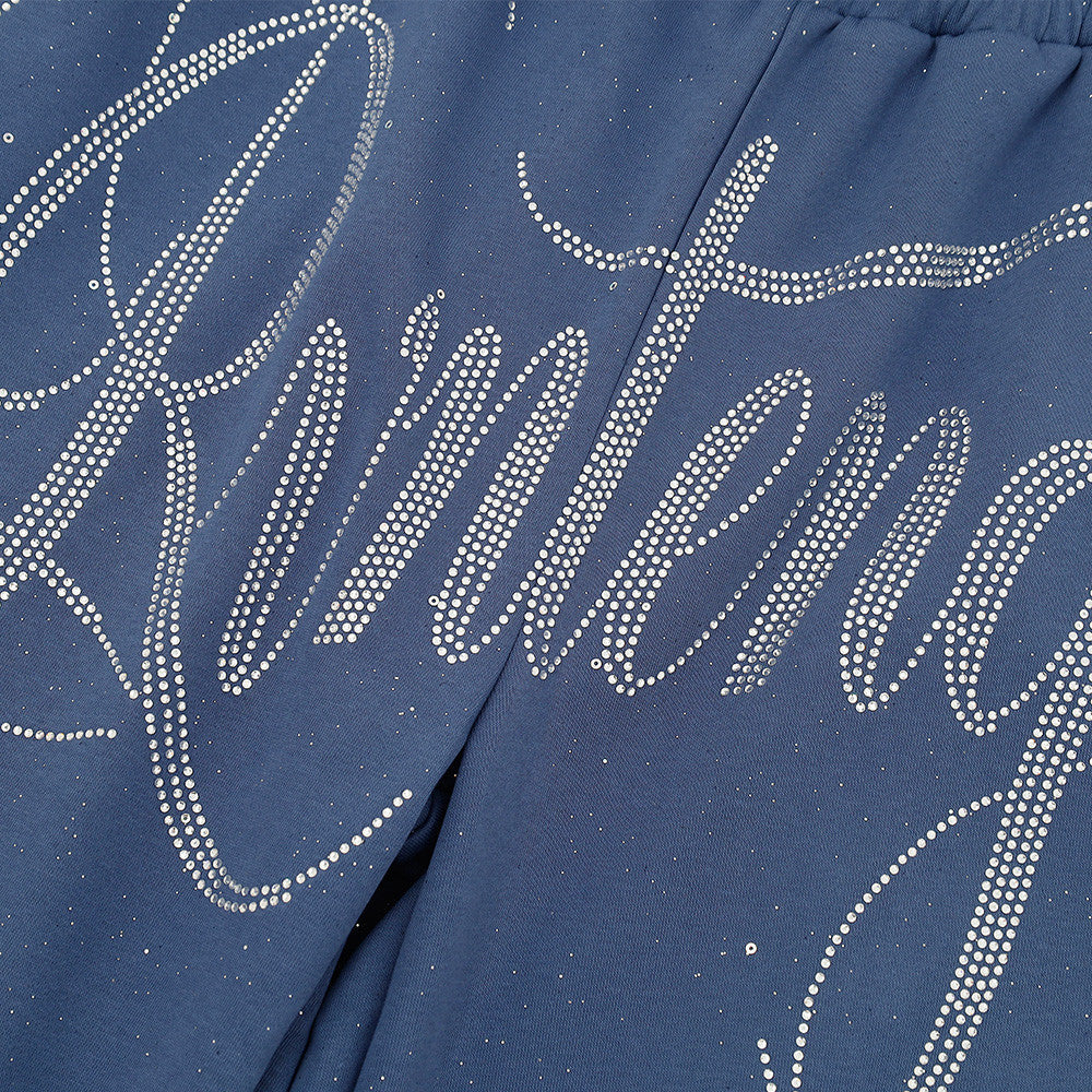 Men's Wide-Leg Sweatpants with Rhinestone Script & Glitter Fabric