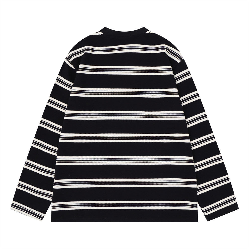 Striped Long Sleeve T-Shirt Men's Oversized Crew Neck Relaxed Fit