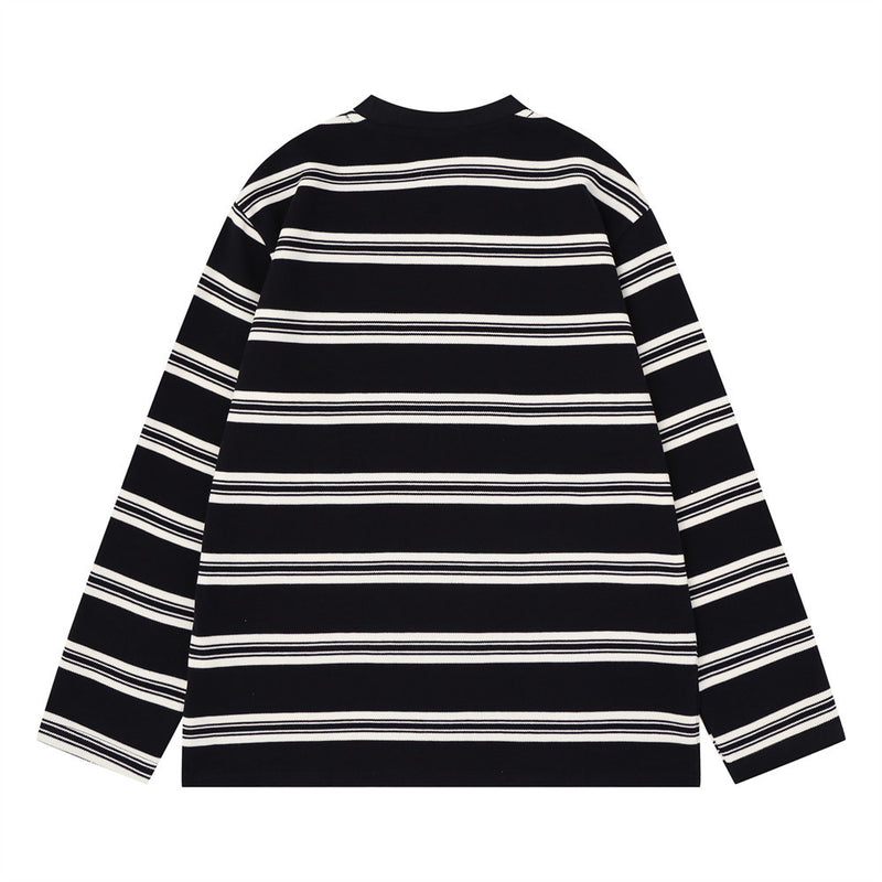 Striped Long Sleeve T-Shirt Men's Oversized Crew Neck Relaxed Fit