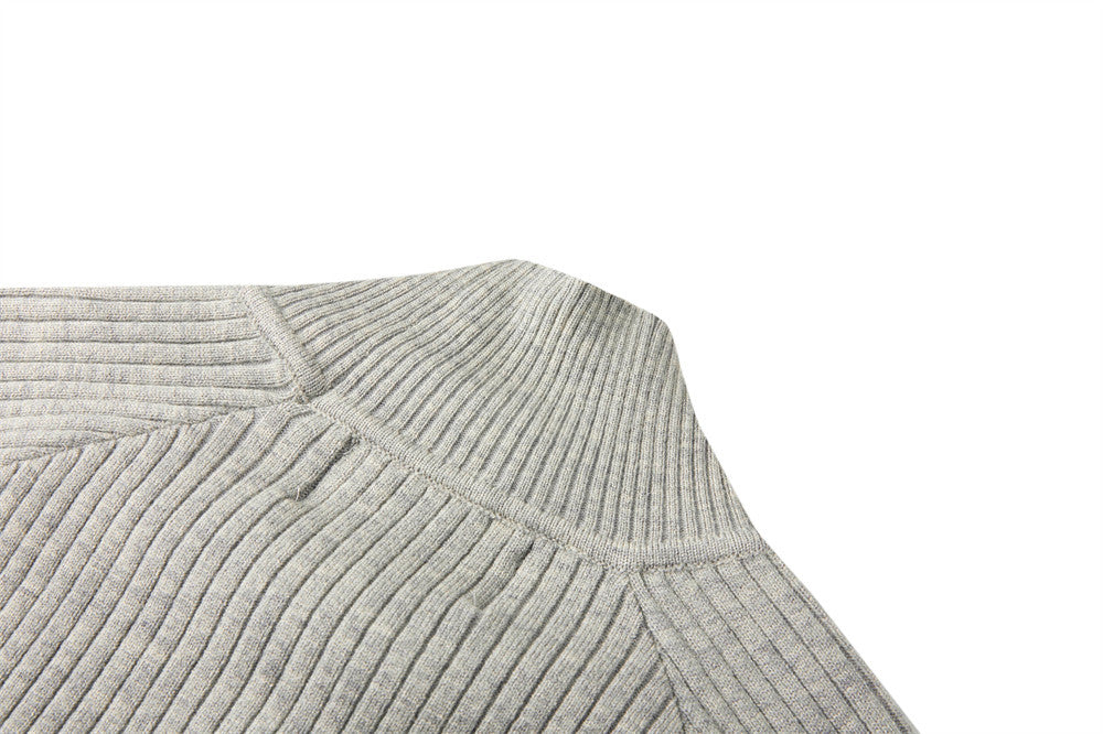 Men's Long Sleeve Sweater Polo Mock Neck Ribbed Knit Slim Fit Pullover