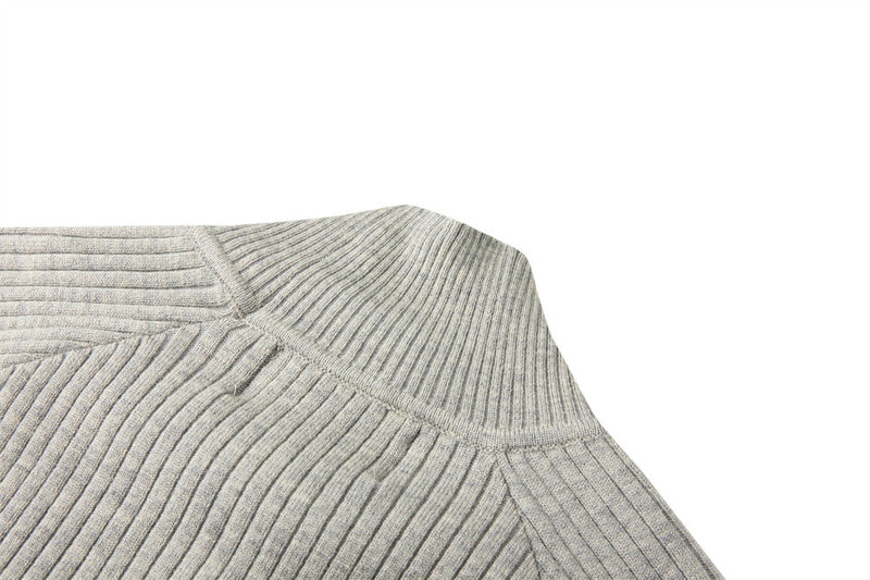 Men's Long Sleeve Sweater Polo Mock Neck Ribbed Knit Slim Fit Pullover