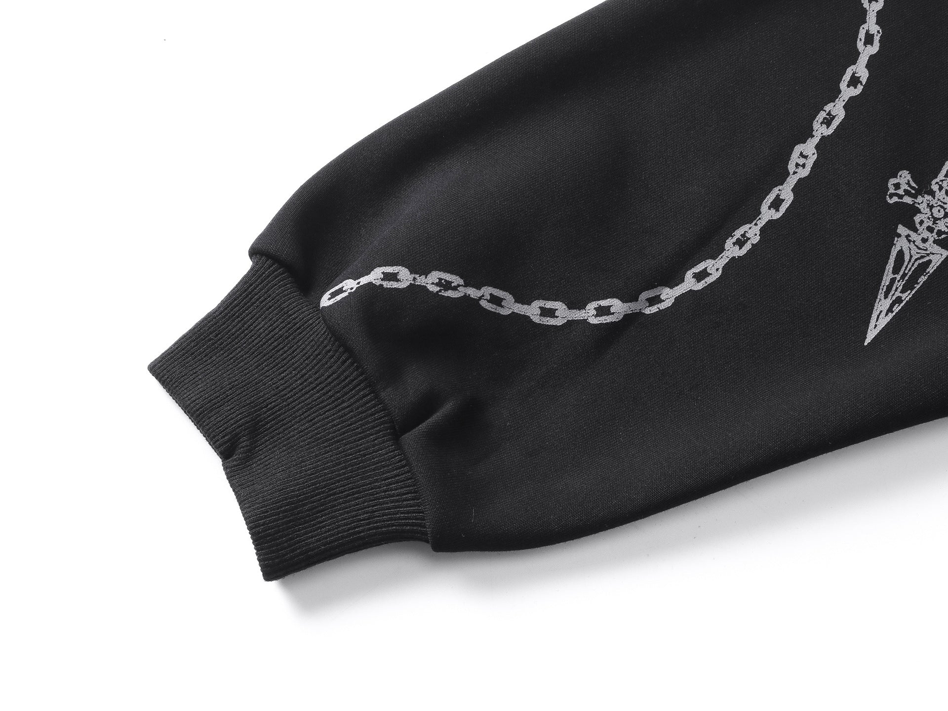 Sudadera oversize gruesa con estampado gótico de cadenas y cruces