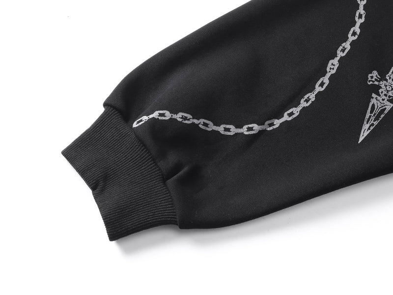 Sudadera oversize gruesa con estampado gótico de cadenas y cruces