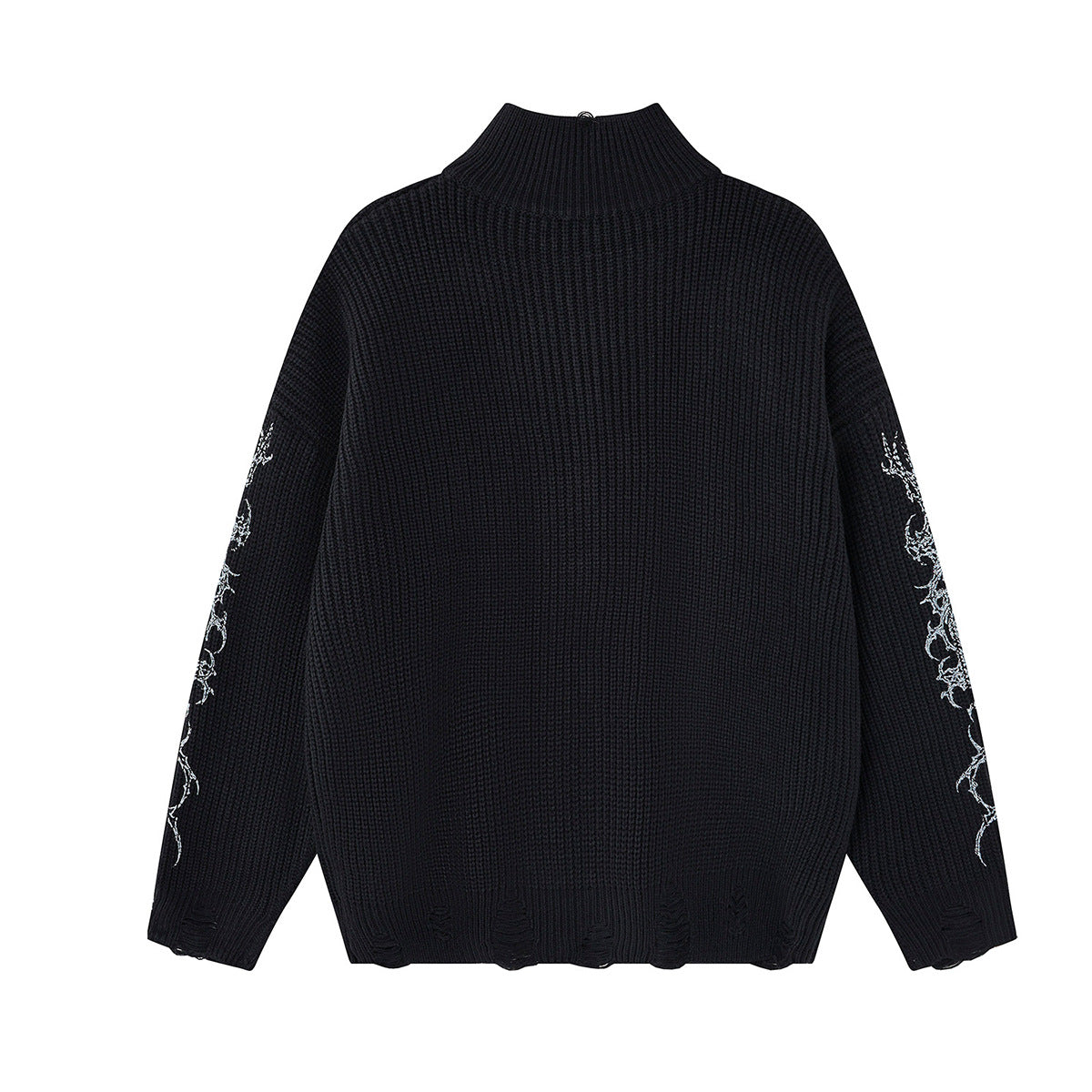 Pull zippé en maille à motif gothique – Col montant punk sombre Abyss Whisper