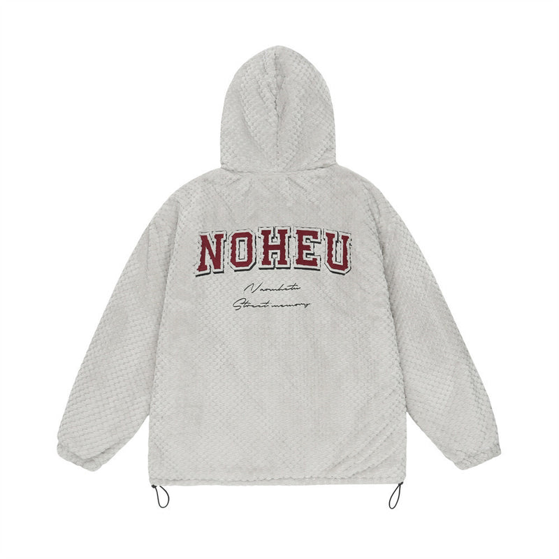 Sudadera con Capucha de Felpa Sherpa con Cremallera – Bordado de Letras Extragrande y Bajo con Cordón