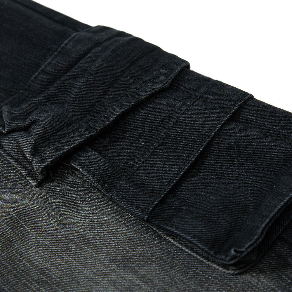 Vaqueros cargo para hombre — Pantalón vaquero de pierna ancha con múltiples bolsillos y lavado desgastado