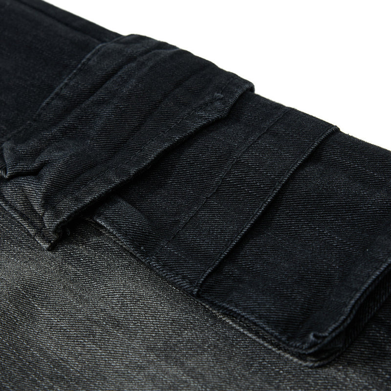Vaqueros cargo para hombre — Pantalón vaquero de pierna ancha con múltiples bolsillos y lavado desgastado