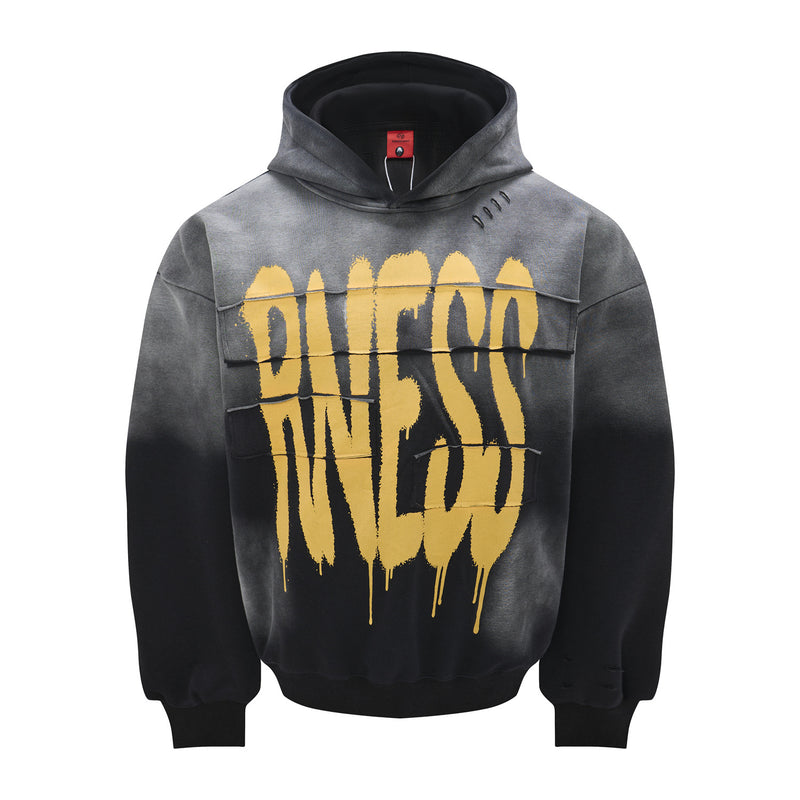 Graffiti Print Washed Distressed Oversized Hoodie