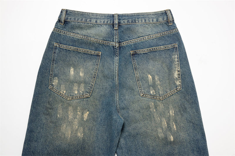 Baggy Fit Jeans Men – Distressed Vintage Wash Wide Straight-Leg Denim