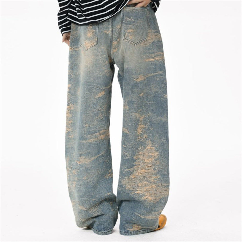 Vintage Baggy Jeans Men – Heavy Distressed Wide-Leg Straight Denim Pants