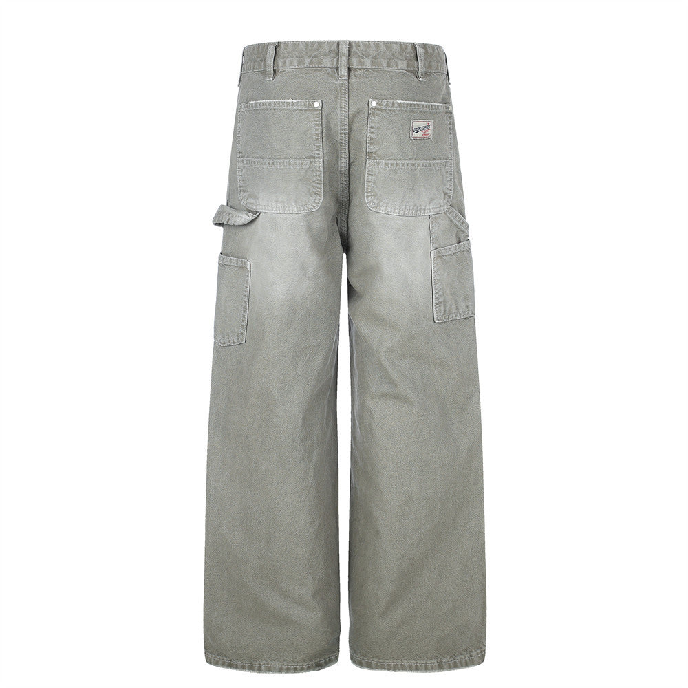 Jean carpenter large – Pantalon homme gris délavé déstructuré à coupe droite