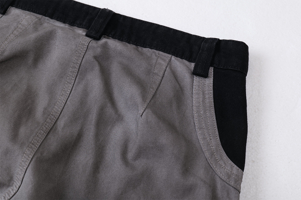 Baggy Cargo Pants Men's Black Grey Patchwork Wide-Leg Tactical Trousers