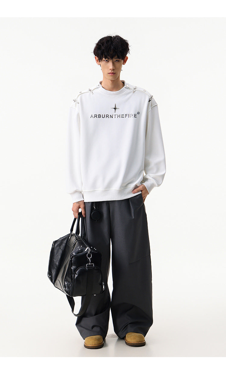 Sweat-shirt punk streetwear à col rond avec anneaux métalliques sur les épaules