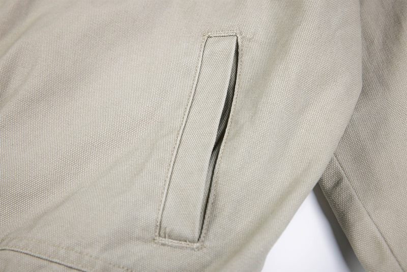 Metal Clasp Bomber Jacket – Washed Cotton Flight Jacket with Diagonal Buckle