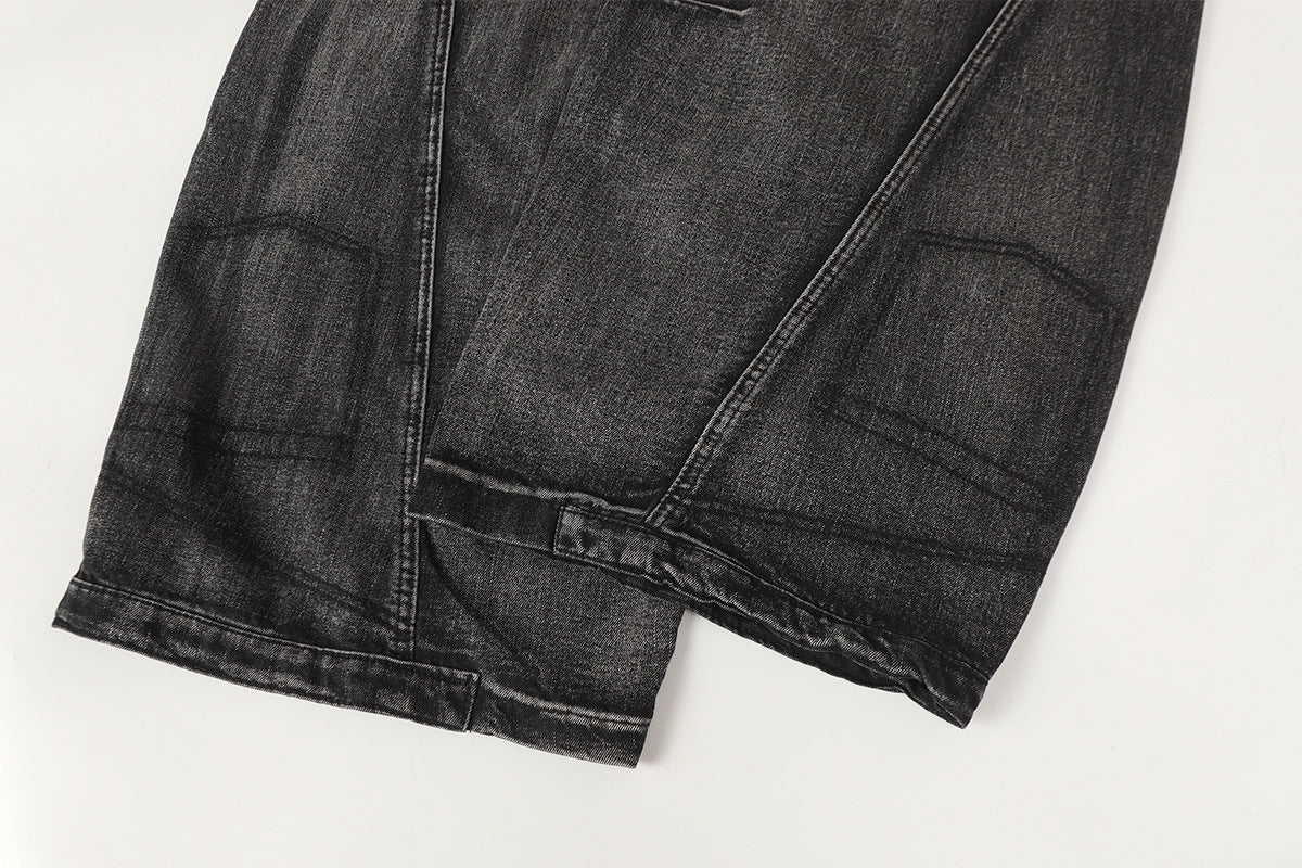 Jean baggy noir déchiré – Pantalon en denim délavé à jambe large