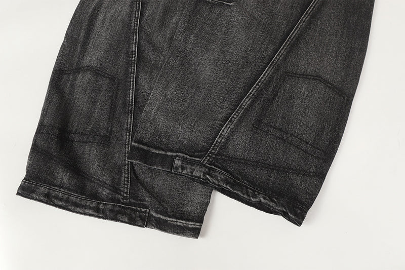 Jean baggy noir déchiré – Pantalon en denim délavé à jambe large
