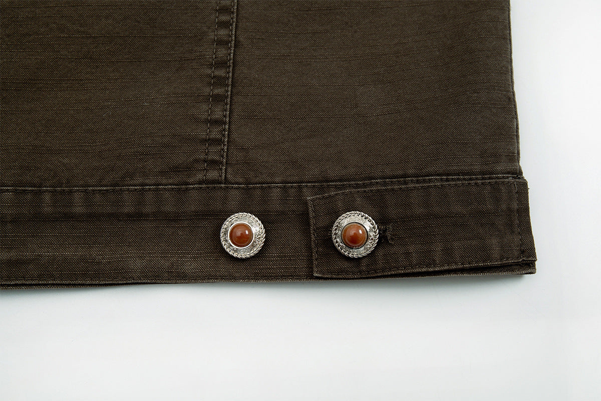 Men's Washed Denim Trucker Jacket – Vintage Workwear Style with Snap Buttons
