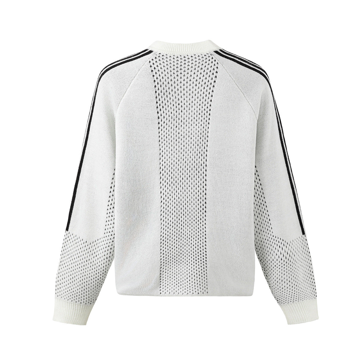 Retro Varsity Stripe Knit Sweater — Open-Knit Henley with Raglan Sleeves