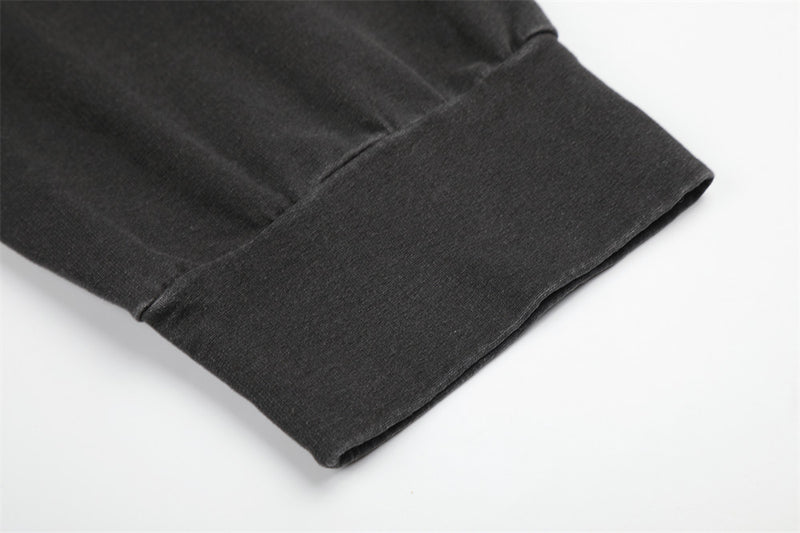 Close-up of black ribbed sleeve cuff on long sleeve shirt