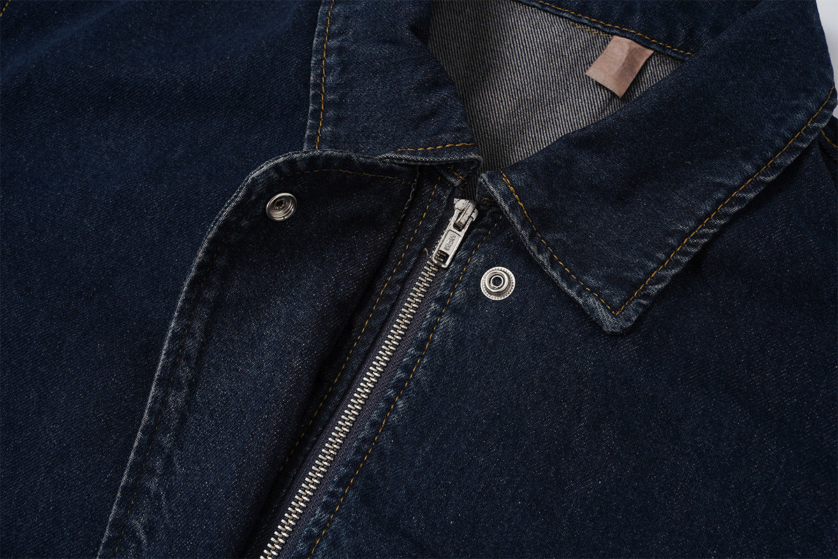 Veste bomber en denim indigo foncé – Coupe carrée oversize avec base élastiquée
