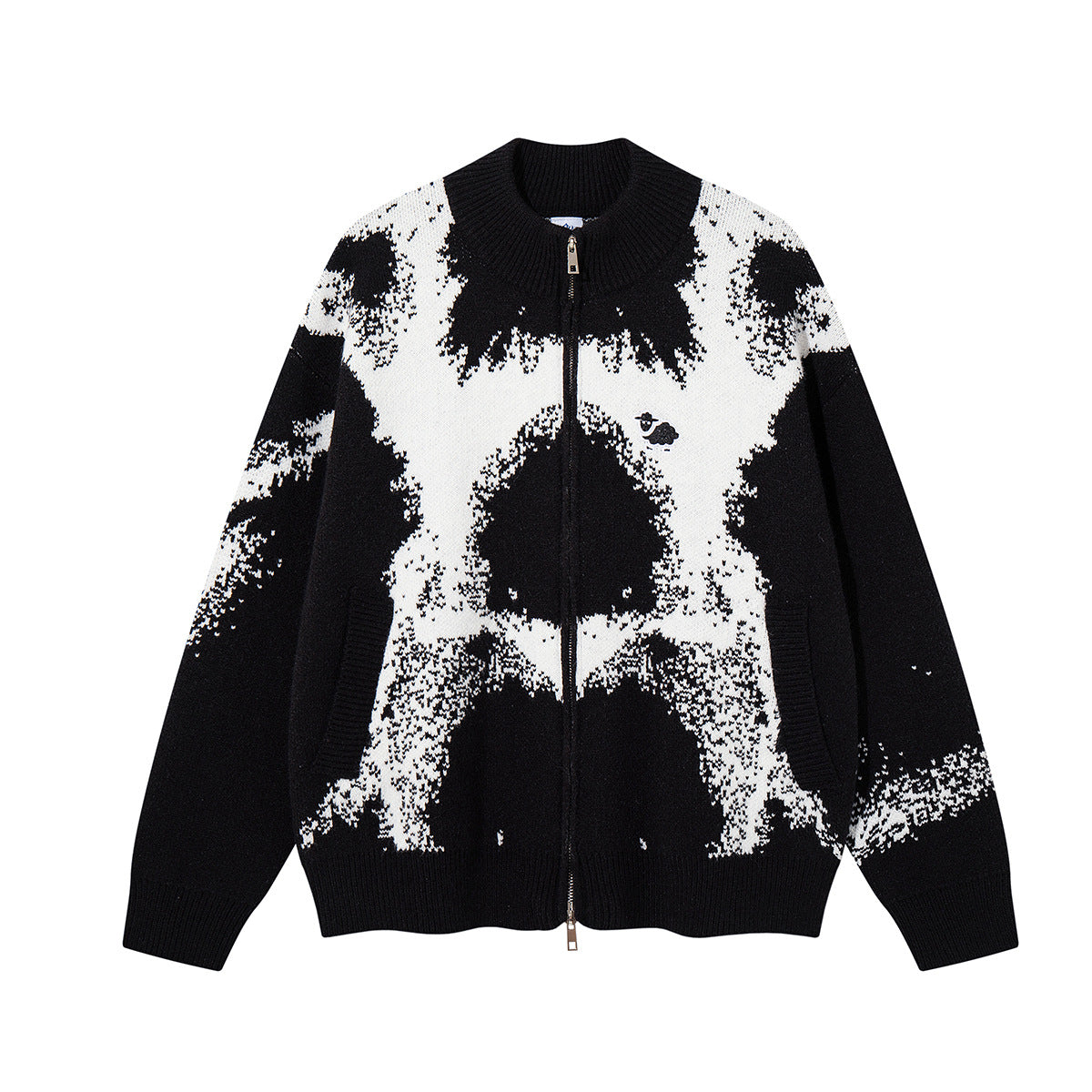 Abstract Bear Jacquard Knit Zip-Up Cardigan Sweater – Oversized High-Street