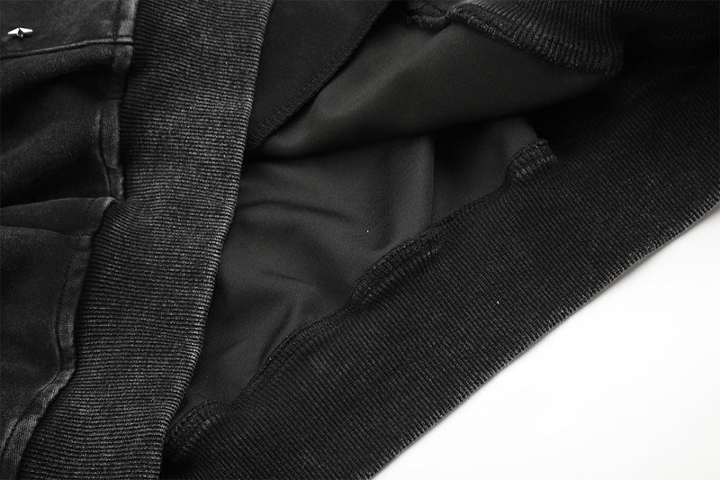 Zip-Up Grey Hoodie Washed Punk Star Graphic Zip Hoodie with Rivet Details