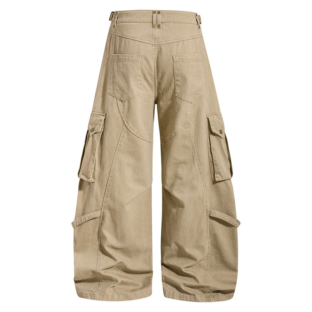 Wide-Leg Cargo Pants with Multi-Pocket Deconstructed Design