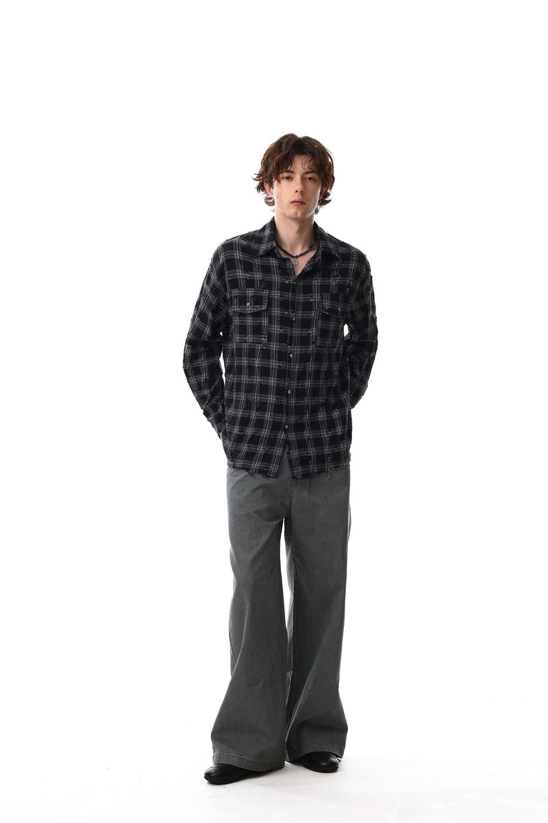 Surchemise en flanelle à carreaux délavée et usée – Veste-chemise vintage à manches longues