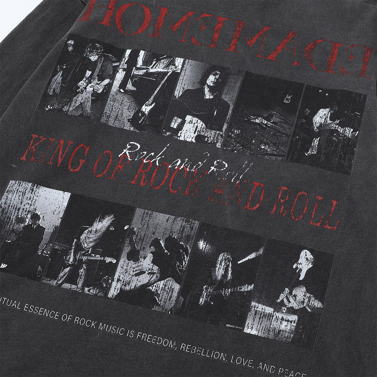 Tee-shirt manches longues Rock and Roll – Imprimé de groupe effet délavé à l'acide