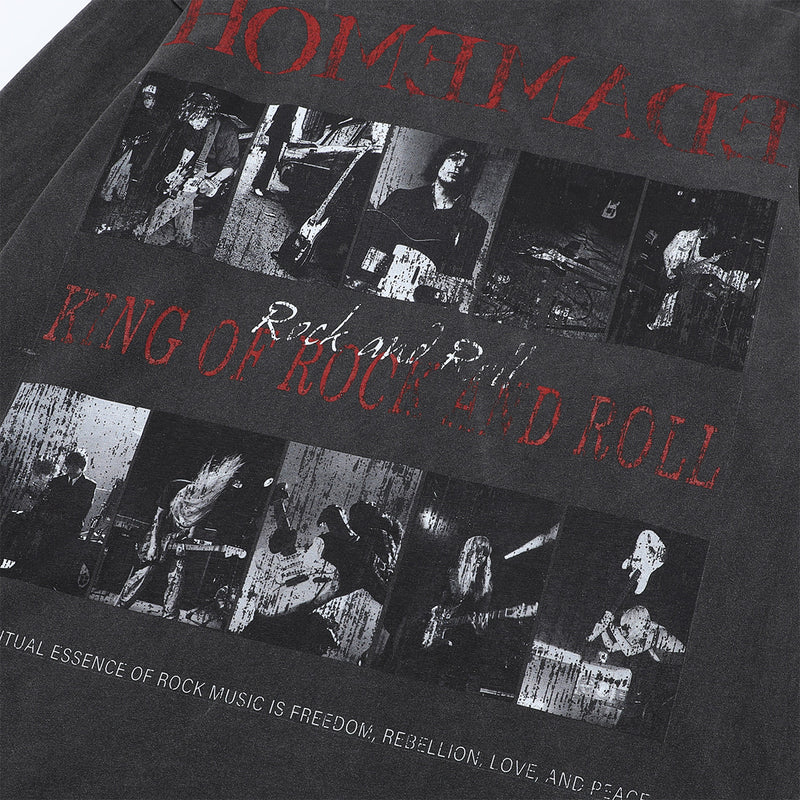 Tee-shirt manches longues Rock and Roll – Imprimé de groupe effet délavé à l'acide