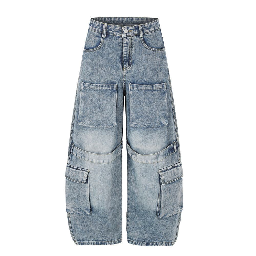 Baggy Cargo Jeans Men – Wide Leg Multi-Pocket Washed Denim